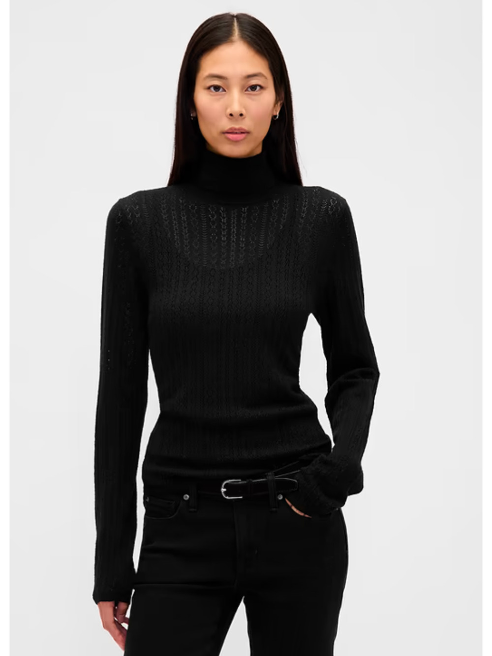 GAP Women’s Black Open Knit Turtleneck Sweater Medium Petite NWT